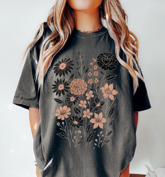 Vintage Pressed Flowers Shirt, Botanical Floral Tshirt, Boho Cottagecore Tee, Wildflowers Floral T-Shirt, Gift for...
