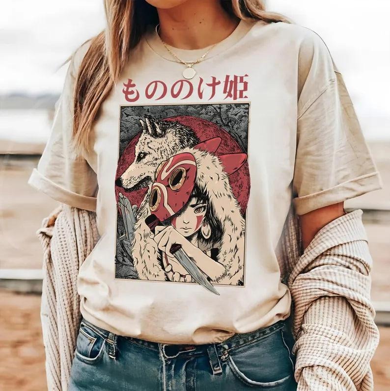 Vintage Princess Mononoke Washed Acid Vintage 90s Graphic Shirt, Ghibli Gift For Women and Man Unisex T-Shirt, Studio...