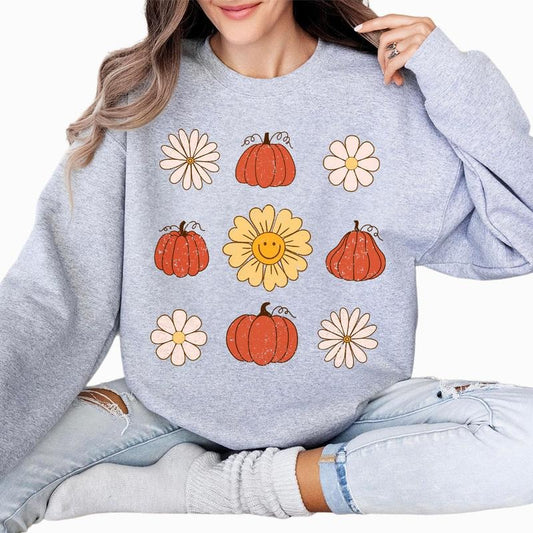 Vintage Pumpkins and Flowers, Vintage Girls Fall Pumpkins TShirt, Autumn Vibes, Thanksgiving Pumpkins Tee, Fall Shirt for...