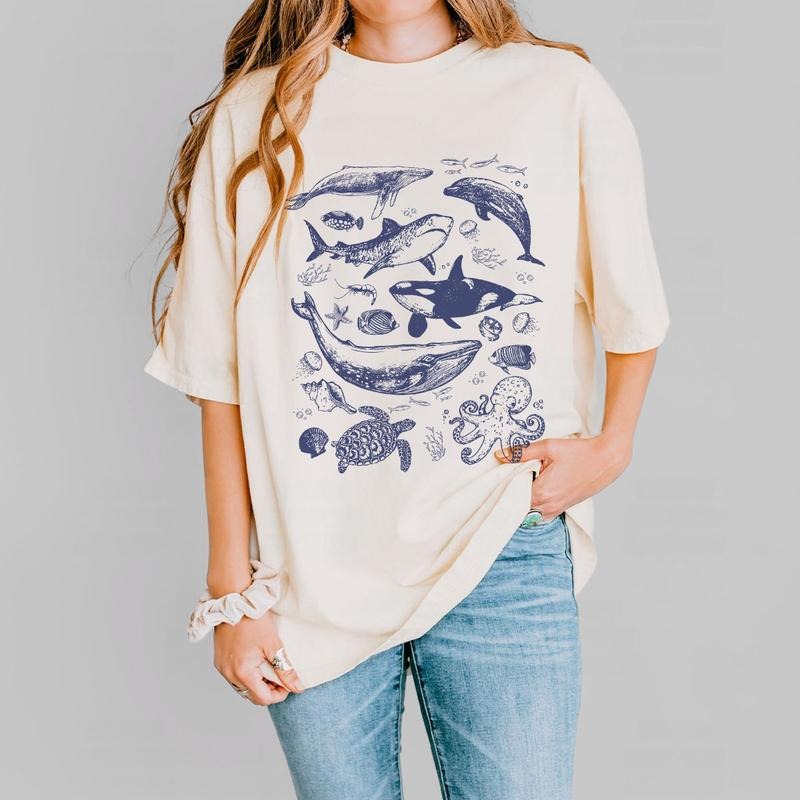 Vintage Sea Annimal Shirt, Ocean Animal Shirt, Ocean Nature Shirt, Gift For Her, Dolphin Shirt, Turtle Tee, Ocean Shirt...