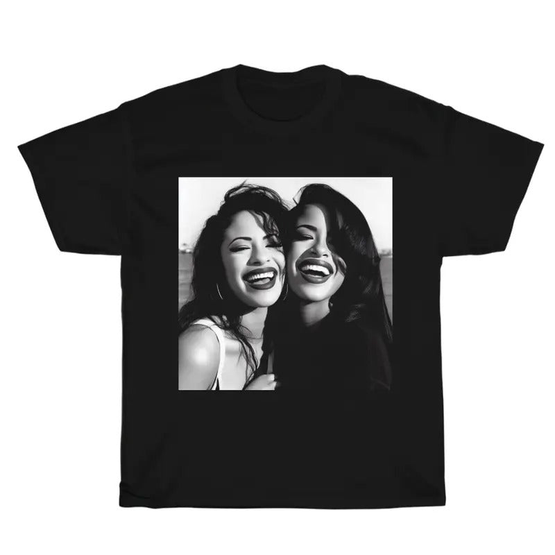 Vintage Selena and Aaliyah Graphic Unisex Shirt, Bootleg Rap Design Shirt, Y2k Clothing, Rap Gift for Him Her Crewneck...