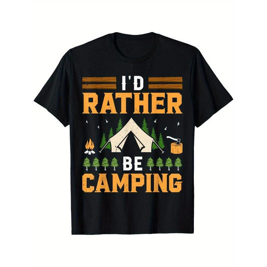 Vintage Style Cotton T-Shirt with "I'd Rather Be Camping" Graphic