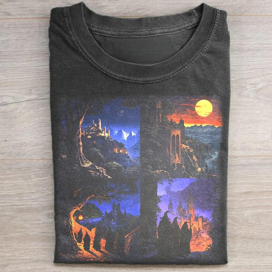 Vintage The Lord of The Rings Movie Art Graphic Tee - LOTR - Iconic Movie Scenes - Middle Earth - The Hobbits Shirt -...