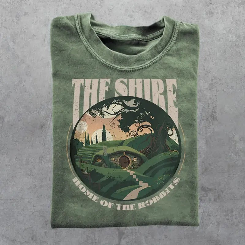 Vintage The Shire Home of The Hobbits Graphic Tee - JRR Tolkien - Middle Earth - Men's Top
