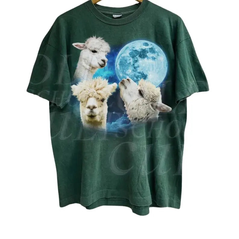 Vintage Three Alpacas Graphic T-shirts, Retro Alpacas Tshirt, Wild Life Lovers, Funny Weird Shirt, Oversized Y2k Washed...