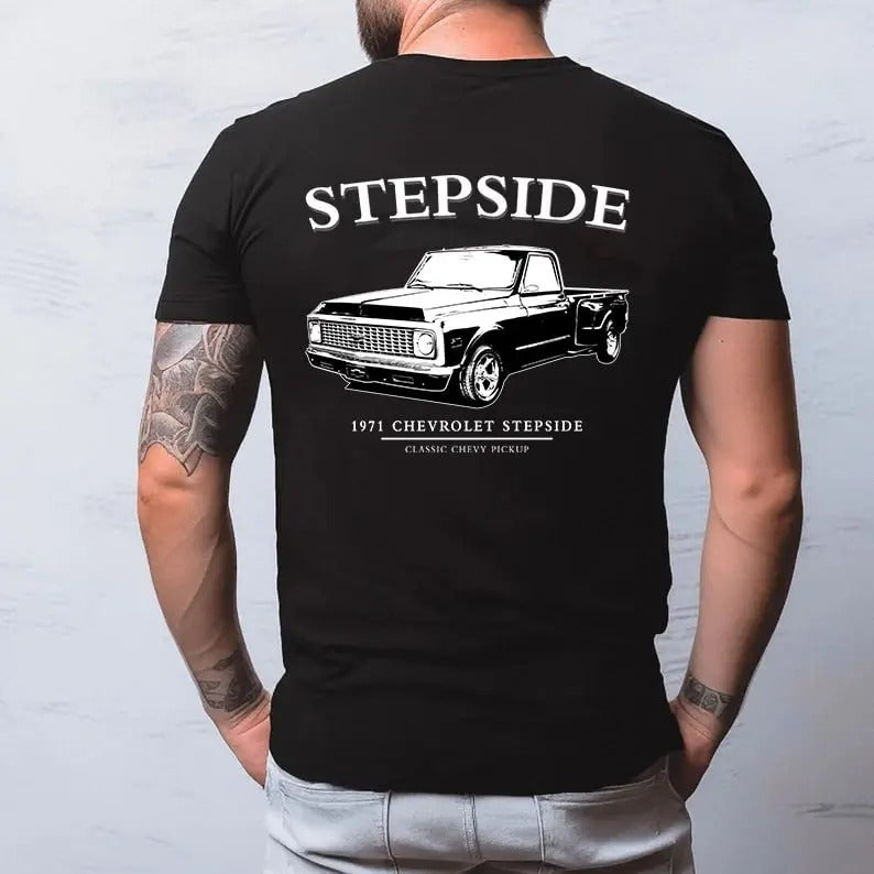 Vintage Vibe 2 Sides Chevy Stepside 1971 Men's Cotton Tee Old School Chevy Tee Gift for Him Classic Chevy Car Casual...