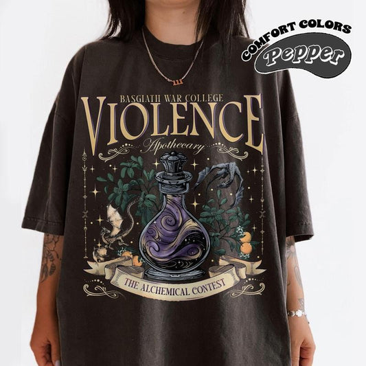 Violence Apothecary T-Shirt, Basgiath War College, Fourth Wing, Violet Sorrengail Dragon Rider Xaden Riorson Fantasy...