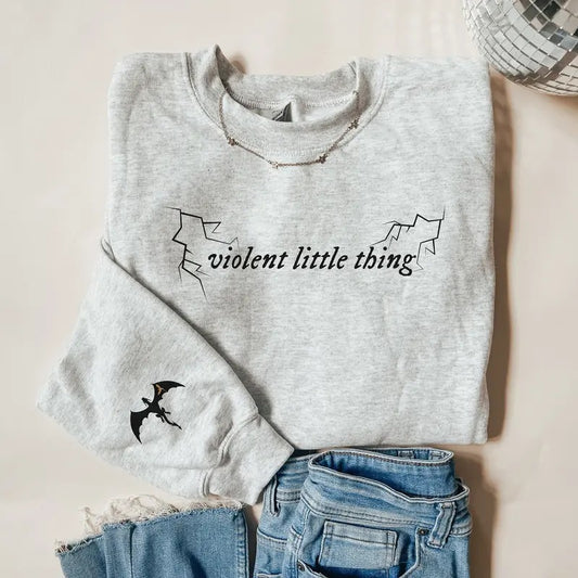 Violent Little Thing Sweatshirt with Dragon Sleeve Print Crewneck Bookish Sweater Fourth Wing Iron Flame Fan Gift...