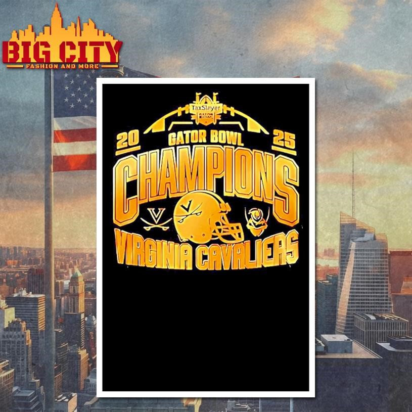 Virginia Cavaliers 2025 Taxslayer Gator Bowl Champions Helmet Gold Shirt