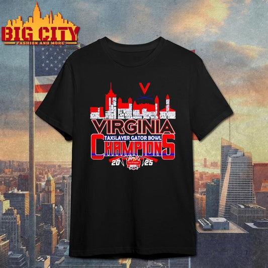 Virginia Cavaliers 2025 Taxslayer Gator Bowl Champions Players Names Skyline Shirt