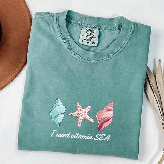 Vitamin SEA Comfort Colors Shirt, Coastal Shells Aesthetic Tee, Starfish Beach Girl Shirt, Summer Ocean Breeze Top Tee,...