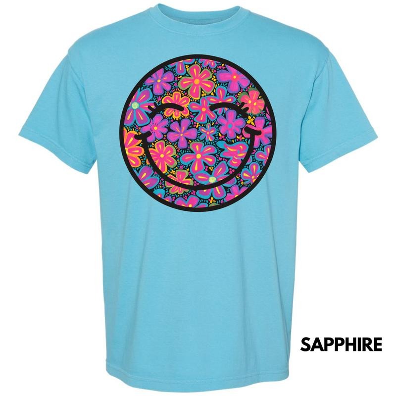 Vivid Neon Floral Happy Face Comfort Colors T-Shirt 'NLB' Hoodie, Sweatshirt | WearSparks.com