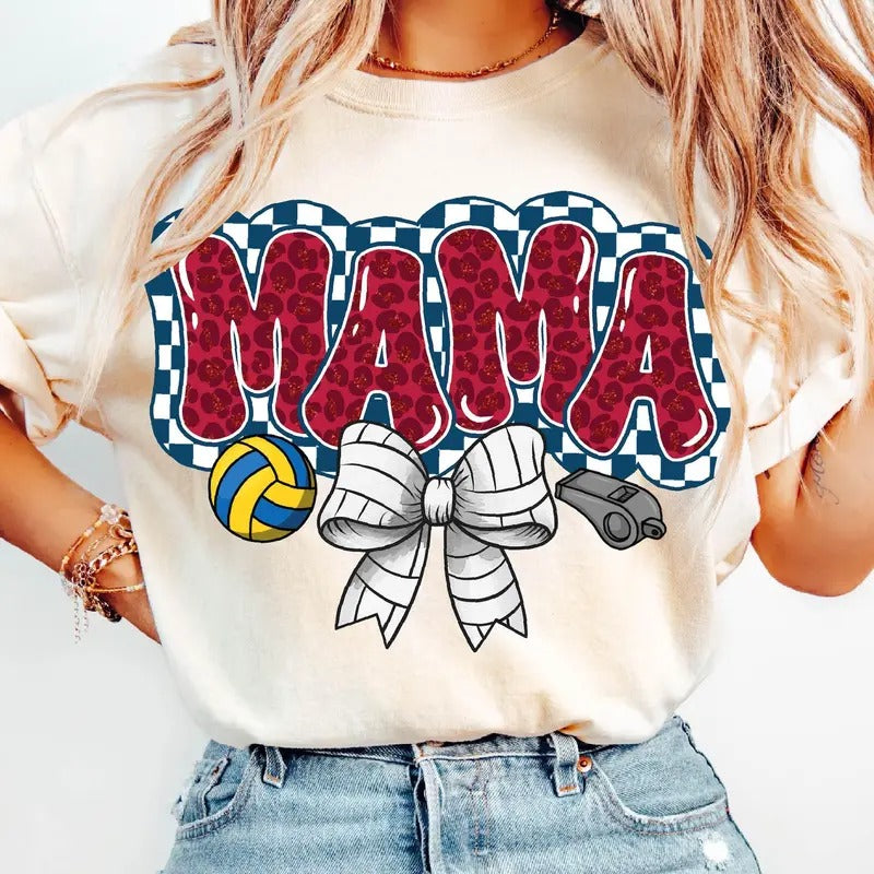 Volleyball Mama T-Shirt, Volleyball Coquette T-Shirt, Game Day Volleyball Bow Shirt, Checker Volleyball Shirt, Sport Mama...