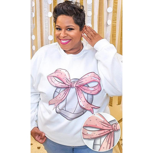 Volleyball Pink Bow Rhinestone Graphic Sweatshirt T-Shirts, Hoodie | WearSparks.com