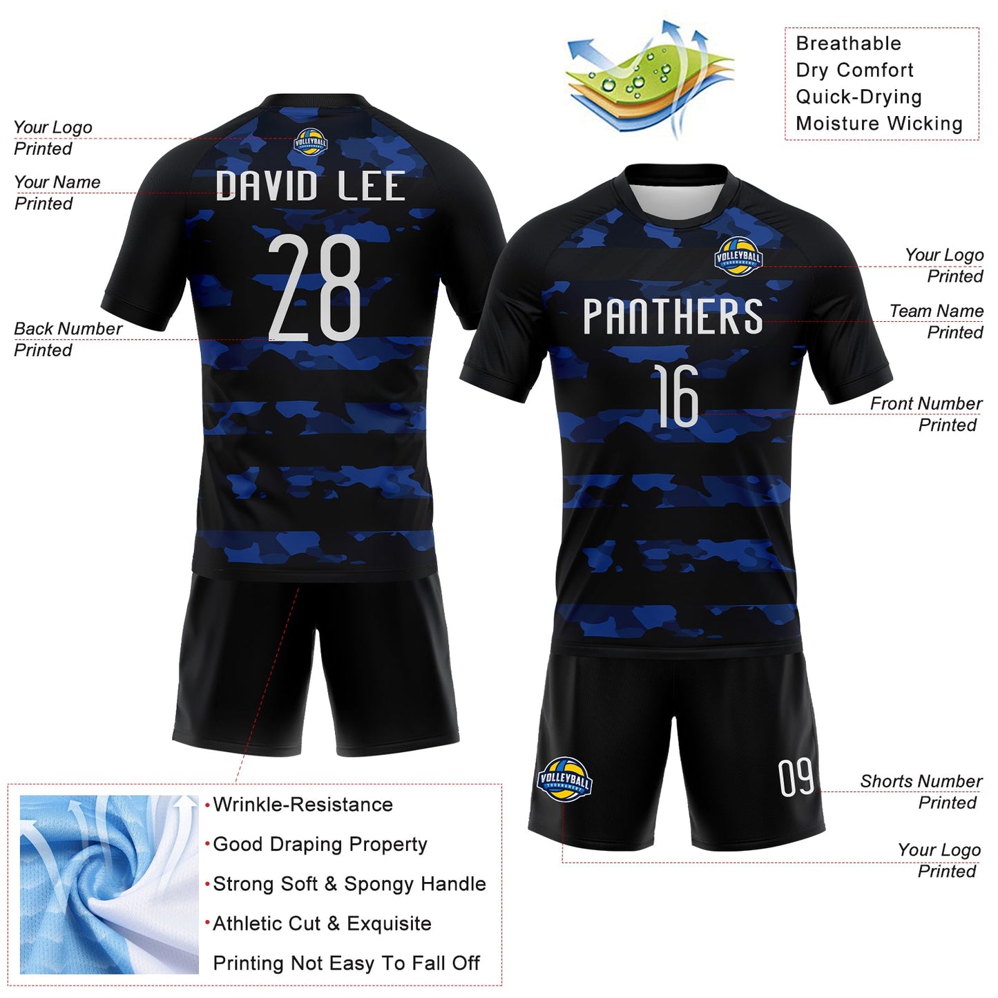 Custom Black White Camo Shape Sublimation Volleyball Uniform Jersey T-Shirts, Hoodie, Sweatshirt | WearSparks.com (Image 4)