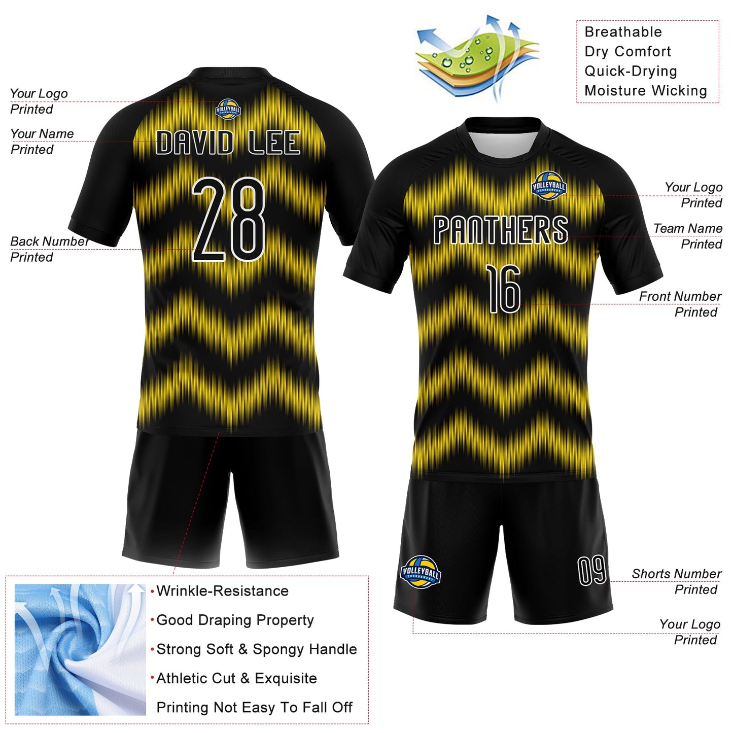 Custom Black Gold-White Zigzag Sublimation Volleyball Uniform Jersey T-Shirts, Hoodie, Sweatshirt | WearSparks.com (Image 4)