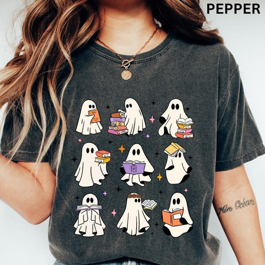 WOMENS GRAPHIC TEES, WOMEN'S READING SHIRT, GHOSTS READING BOOKS SHIRT  (COMFORT COLORS T-SHIRT, CASUAL SHIRT UNISEX,...