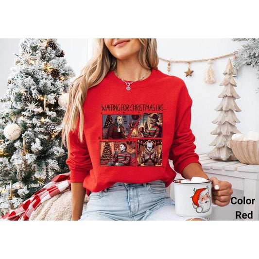 Waiting For Christmas Like Killer Friends Sweatshirt, Have A Killer Christmas, Cute Spooky Christmas Season Sweatshirt,...
