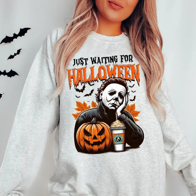Waiting For Halloween Like SweatShirt, Retro Characters Halloween Shirt, Spooky Season Shirt, Adult Halloween Shirt,...