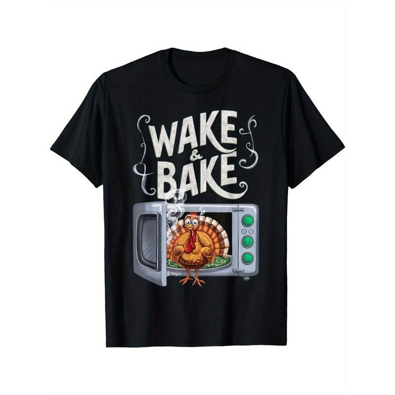 Wake & Bake Turkey Feast Fun Thanksgiving Chef Gift Idea Themed Men's T-Shirt made in usa Hoodie, Sweatshirt | WearSparks.com