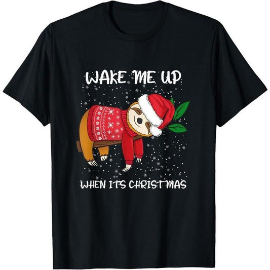 Wake Me Up When It's Christmas Funny Christmas Sloth T-Shirt Made in USA Hoodie, Sweatshirt | WearSparks.com