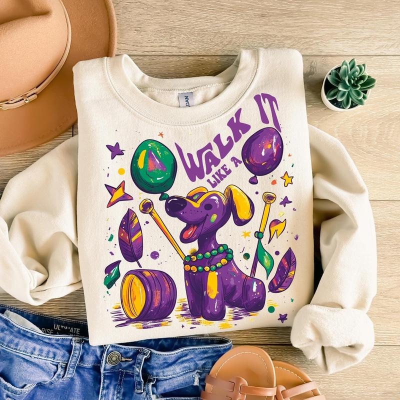 Walk It Like A Dog Mardi Gras Glitter Mardi Gras Shirt Retro Mardi Gras Fleur De Lis Louisiana Brushstroke Hoodie, Sweatshirt