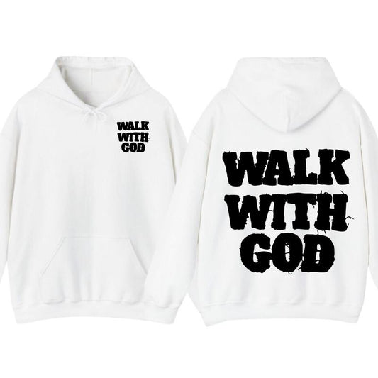 Walk With God Unisex Cotton T-Shirt, Hoodie Bold Faith-Inspired Text Graphic Tee, Spiritual Streetwear for Believers,...