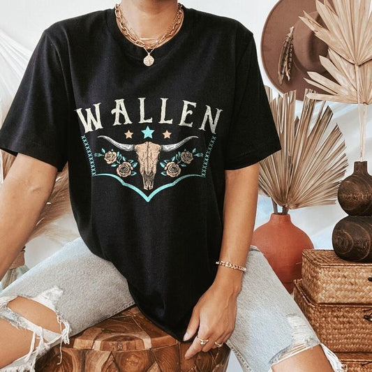 Wallen Shirt Country Concert T-Shirt, Vintage Wallen Bull Graphic Tee, Oversized Western Style, Perfect Gift for Her...