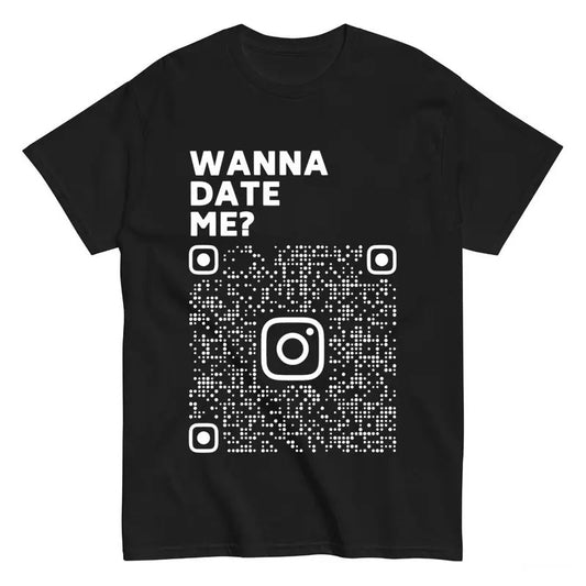 Wanna Date Me QR-Code Shirt Gift for Friends Red shirt_Cotton T-Shirt Casual Clothing Casual Clothing Casual Clothing...