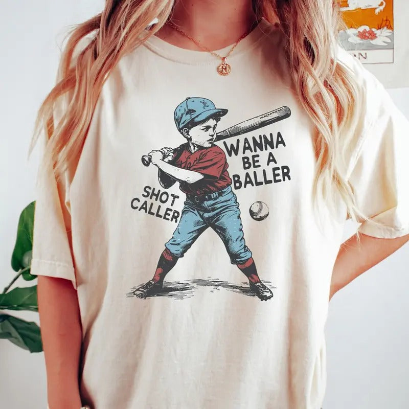 Wanna be a baller shot caller Shirt, Retro baseball shirt, Baseball boy Shirt, Baseball Lover Gift, Game Day Shirt, Sport...