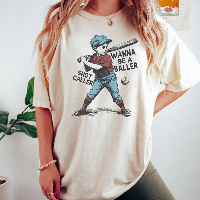 Wanna be a baller shot caller Tshirt, Retro baseball shirt, Baseball boy Shirt, Baseball Lover Gift, Game Day Shirt,...