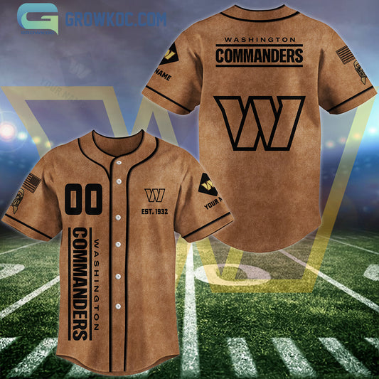 Washington Commanders Brown American Flag Personalized Baseball Jersey