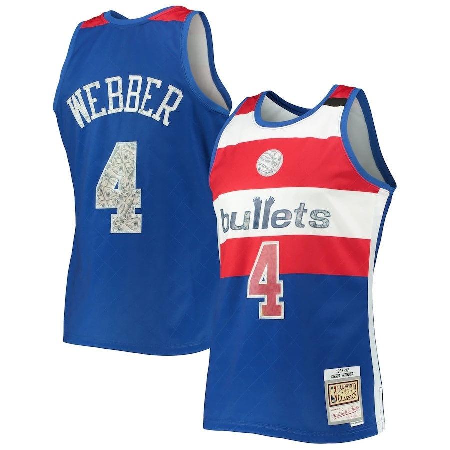 Washington Bullets #4 Chris Webber Mitchell & Ness 1996-97 Hardwood Classics 75th Anniversary Diamond Swingman Jersey