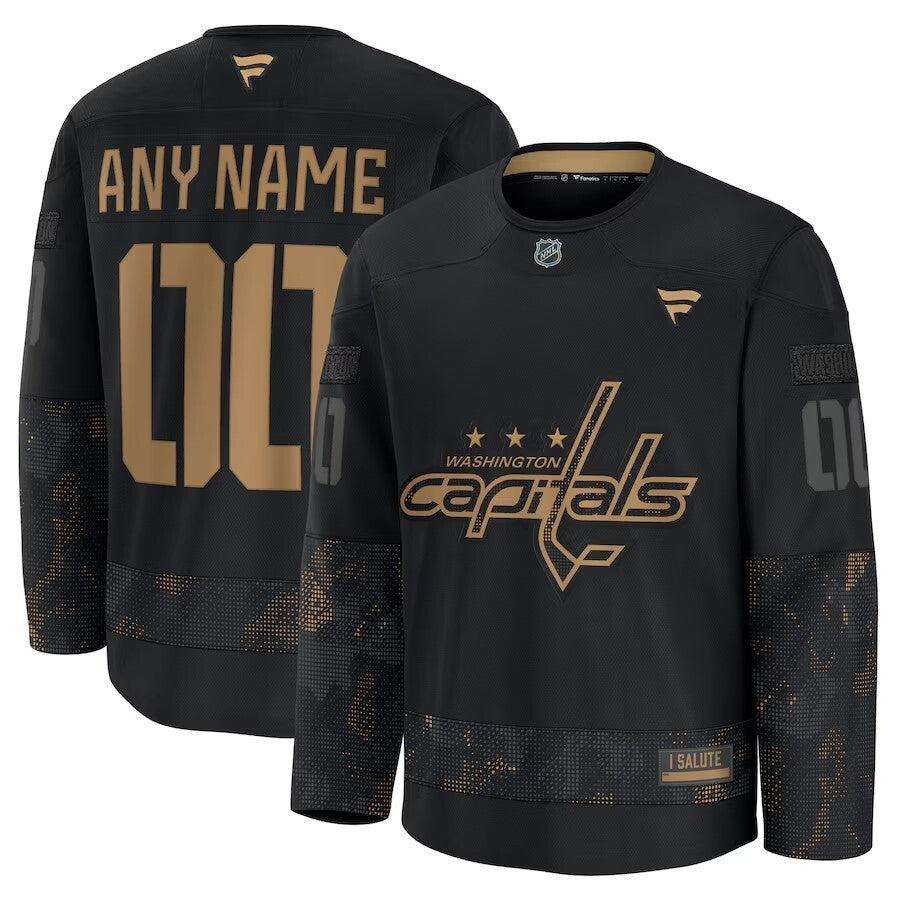 Washington Capitals 2024 Military Appreciation Personalized Long Sleeve Practice Jersey - Black