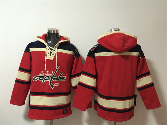 Washington Capitals Blank Red Ageless Must-Have Lace-Up Pullover Hoodie