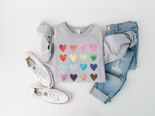 Watercolor Heart Sweatshirt, Heart Sweatshirt, Valentine's Day Sweatshirt, Vintage Graphic Tee, Valentines Pullover, Love...