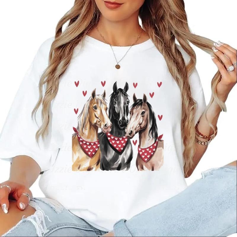 Watercolor Horses Tshirt Hearts Horse Lover Western Farm T-Shirt Sweatshirt Hoodie Unisex Cotton Top | WearSparks.com