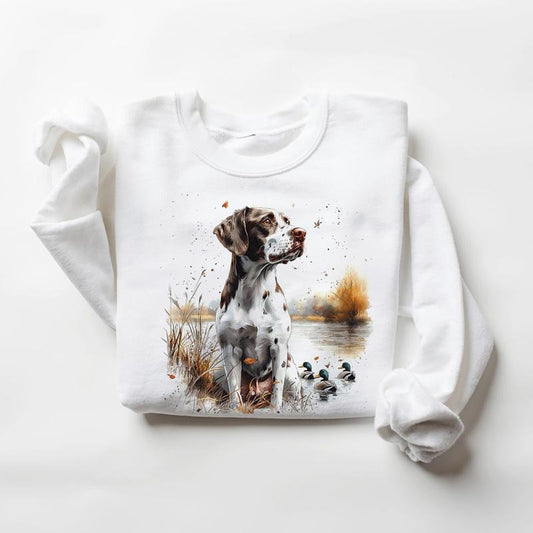 Watercolor Pointer dog Hunting Retro Sweatshirts Hoodie 4th of July Cute T-shirt Hunting Season Unisex 1 Cotton Menswear