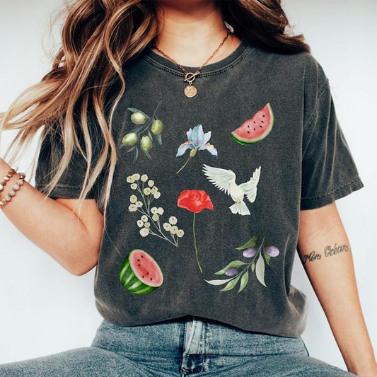 Watercolor Watermelon Map of Palestine Graphics Shirt, Watermelon Shirt, Palestine Solidarity, Human Rights Advocate Tee...