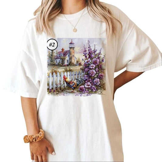 Watercolor rooster Farm animals Cute Unisex T-shirt Sweatshirt Hoodie Design all #ffa 1 Cotton Top | WearSparks.com