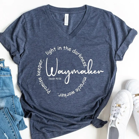 Waymaker V-neck Shirt Inspirational Shirt Jesus Shirt Christian Gift Bible Verse Shirt Church T-shirt Faith Shirt Isaiah...