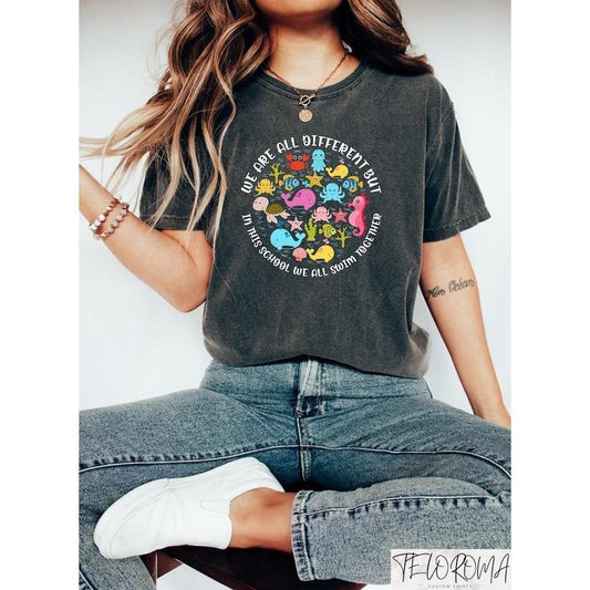 We Are Different But In This School We All Swim Together Shirt, Ocean Theme School Shirt, Funny School Shirt, Let's...