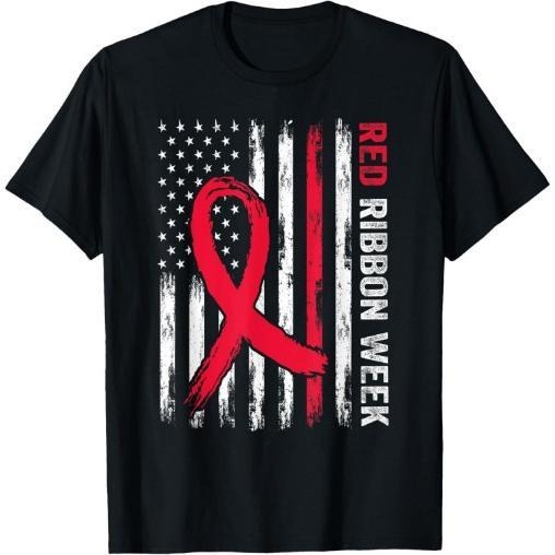 We Wear Red For Red Ribbon Week Awareness American Flag T-Shirt Made in USA Hoodie, Sweatshirt | WearSparks.com