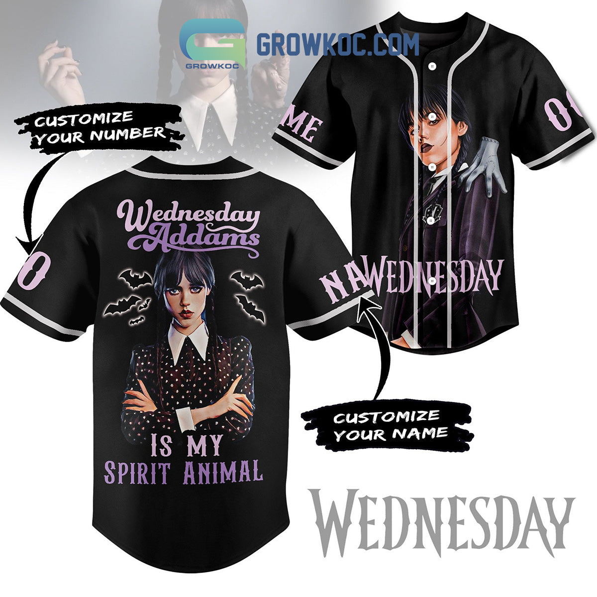 Wednesday Addams Is My Spirit Animal Personalized Baseball Jersey