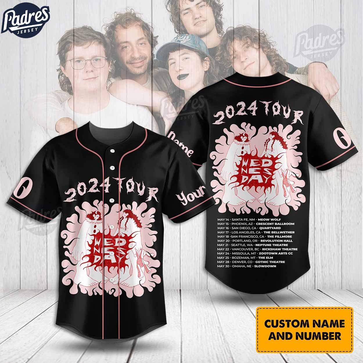 Wednesday Band 2024 Tour Baseball Jersey - Padres Jersey Oasis: Elevate Your Baseball Style Game T-Shirts,... (Image 1)