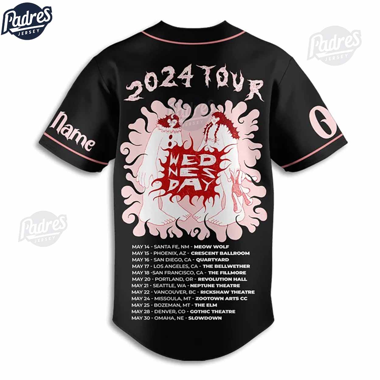 Wednesday Band 2024 Tour Baseball Jersey - Padres Jersey Oasis: Elevate Your Baseball Style Game T-Shirts,... (Image 3)