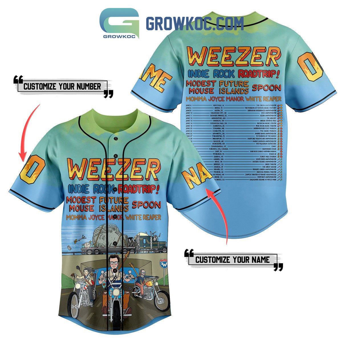 Weezer Indie Rock Roadtrip Personalized Baseball Jersey