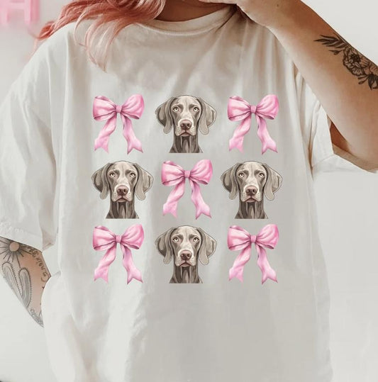Weimaraner with bows Shirt~ Unisex Apparel Relaxed Fit Printed In The USA Clothing Womenswear Casual Comfort Cotton Top...