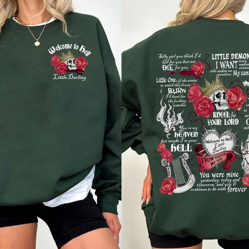 Welcome To Hell Little Darling Sweatshirt, Haunting Adeline Hoodie, Dark Romance Merch, Smut Reader, Book Lover Gift,...