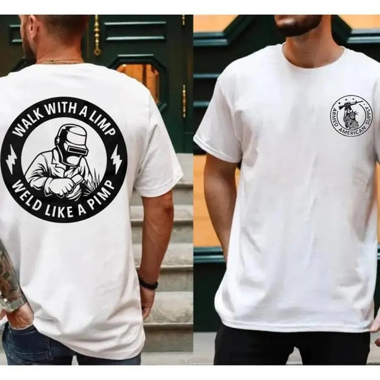 Weld Like A Pimp 2 Sides Shirt, Men's Heather Grey Everyday Casual TShirt Collar Jersey, Unisex Sweater Pullover Tee...